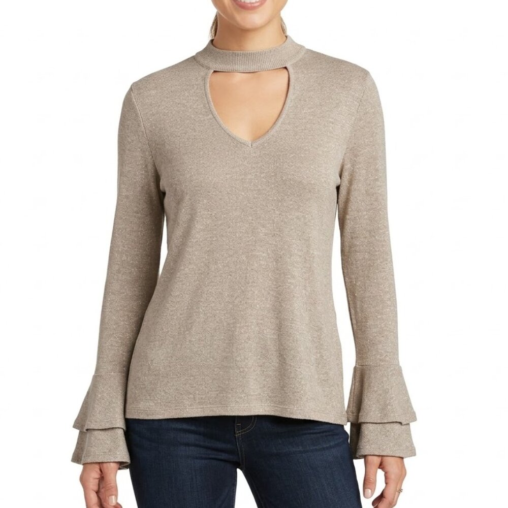Lily Black Metallic Gold Whimsigoth Choker Top Ruffle Bell Sleeve Large